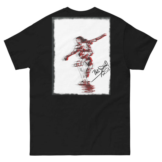 PapiJohn® 🏛️ SALA 5 | THE CRIMSON TAIL-STOP | FRAME ART CANVAS — Back view showing the high-density cotton t-shirt silhouette and clean architectural drape of the Black Canvas Tee by $arah Free 💎. Gallery archive piece, honest luxury apparel, and wearable art curated in Cadifornia.