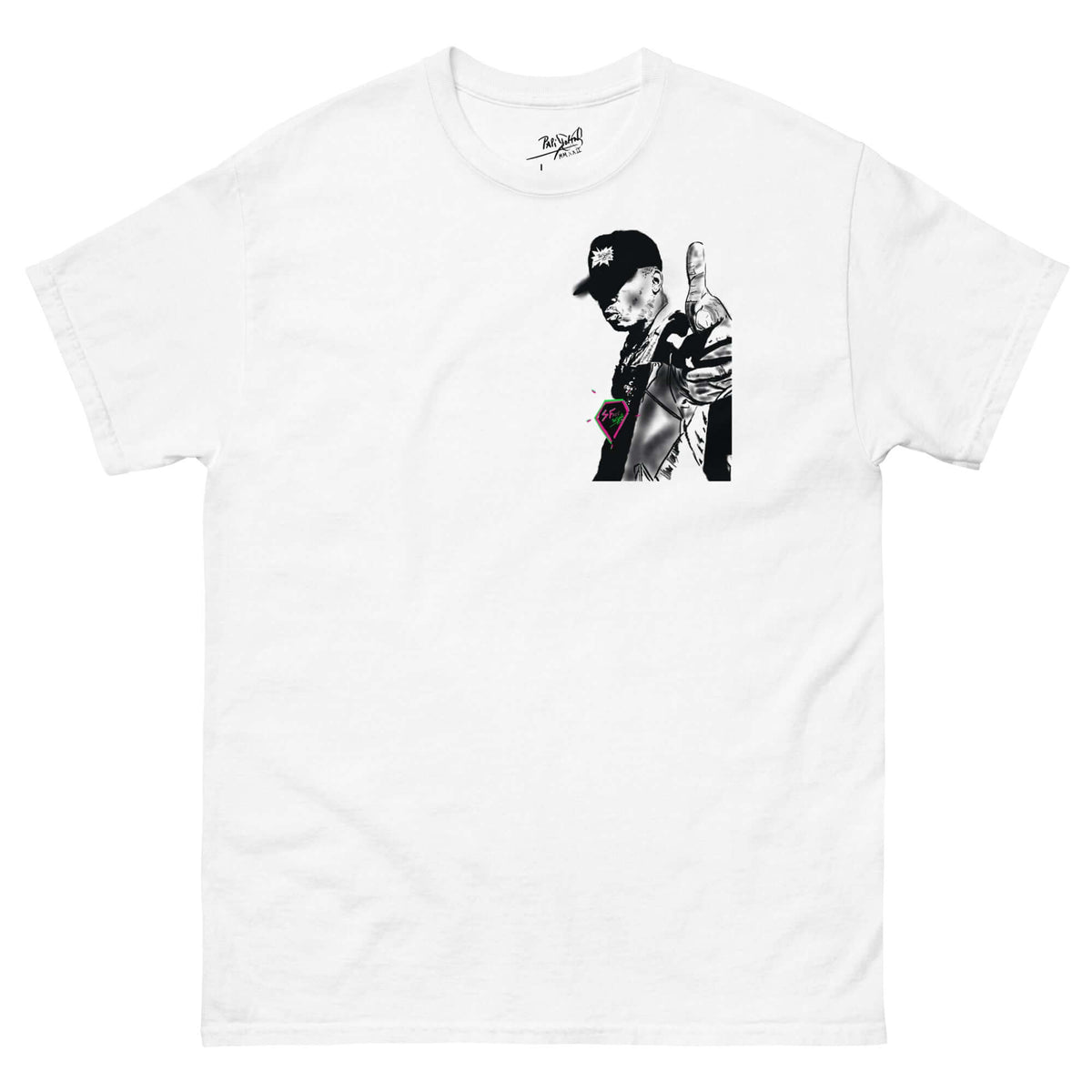 PapiJohn® 🏛️ Sala 5 | The Framed Messenger | Hip Hop Identity Canvas — Front view of the White Canvas. Featuring the iconic old school messenger illustration set within a pristine geometric rectangular frame block by $arah Free 💎 on heavy white cotton canvas. High-end conscious luxury streetwear de autor curated in Cadifornia.
