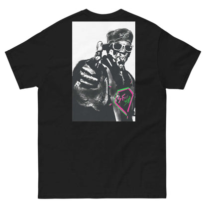 PapiJohn® 🏛️ Sala 5 | The Framed Rapper | Hip Hop Tribute Canvas — Back view showing the premium heavyweight cotton silhouette and architectural drape of the Black Canvas by $arah Free 💎. Gallery archive piece, honest luxury apparel, and wearable art curated in Cadifornia.