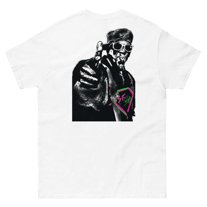 PapiJohn® 🏛️ Sala 5 | The Framed Rapper | Hip Hop Tribute Canvas — Back view showing the premium heavyweight cotton silhouette and architectural drape of the White Canvas by $arah Free 💎. Gallery archive piece, honest luxury apparel, and wearable art curated in Cadifornia.