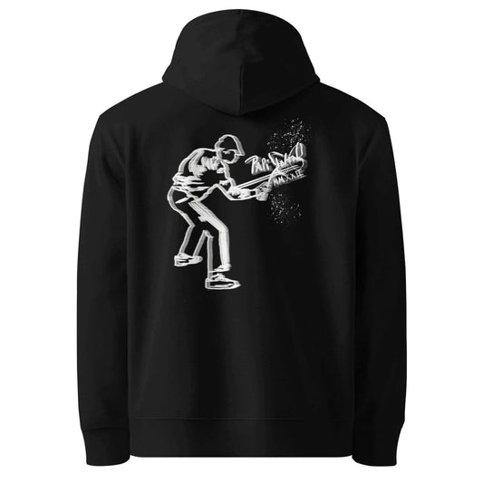 Back view showing the heavy organic cotton hoodie silhouette, relaxed hood, and structured drape of the SALA 5 | The Graff Archive | Eco Signature Canvas by PapiJohn®. Gallery archive piece, conscious luxury eco hoodie, and wearable art curated in Cadifornia by $arah Free 💎.