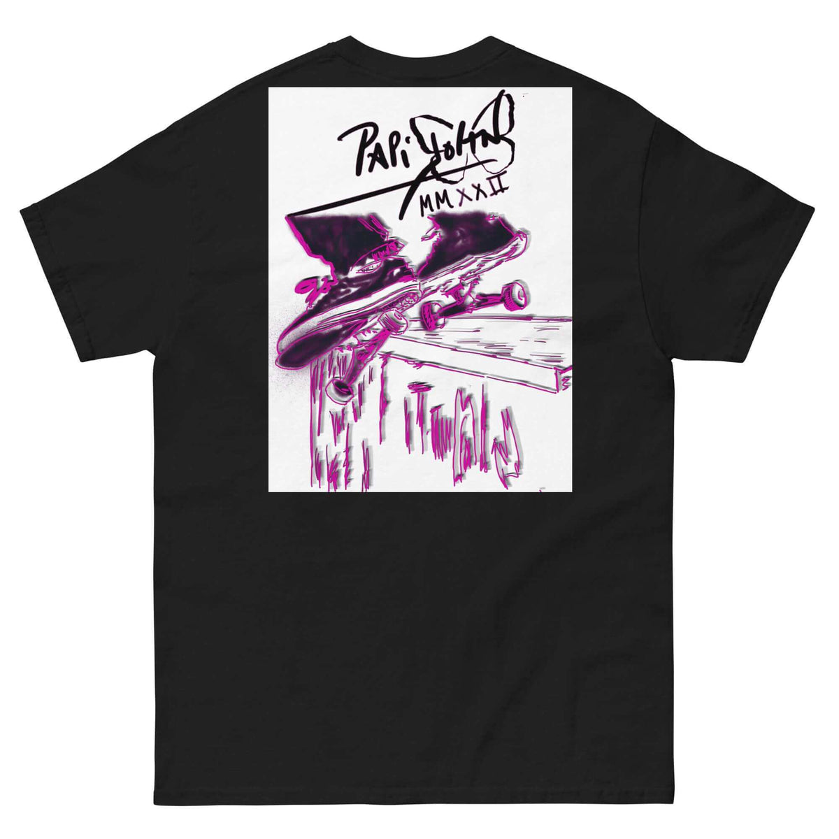 PapiJohn® 🏛️ Sala 5 | The Grind | Skate Lifestyle Canvas — Back view showing the premium heavyweight silhouette and architectural drape of the Black Canvas by $arah Free 💎. A gallery-level archive piece merging raw urban subculture with honest luxury streetwear curated in Cadifornia.