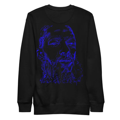 PapiJohn® 🏛️ Sala 5 | The Neon Marathon | Nipsey Tribute Canvas — Back view showing the premium heavyweight cotton crewneck silhouette and clean architectural drape of the Black Canvas Premium Crew by $arah Free 💎. Gallery archive piece, honest luxury apparel, and wearable art curated in Cadifornia.