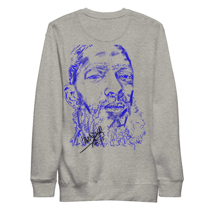 PapiJohn® 🏛️ Sala 5 | The Neon Marathon | Nipsey Tribute Canvas — Back view showing the premium heavyweight cotton crewneck silhouette and clean architectural drape of the Carbon Grey Canvas Premium Crew by $arah Free 💎. Gallery archive piece, honest luxury apparel, and wearable art curated in Cadifornia.
