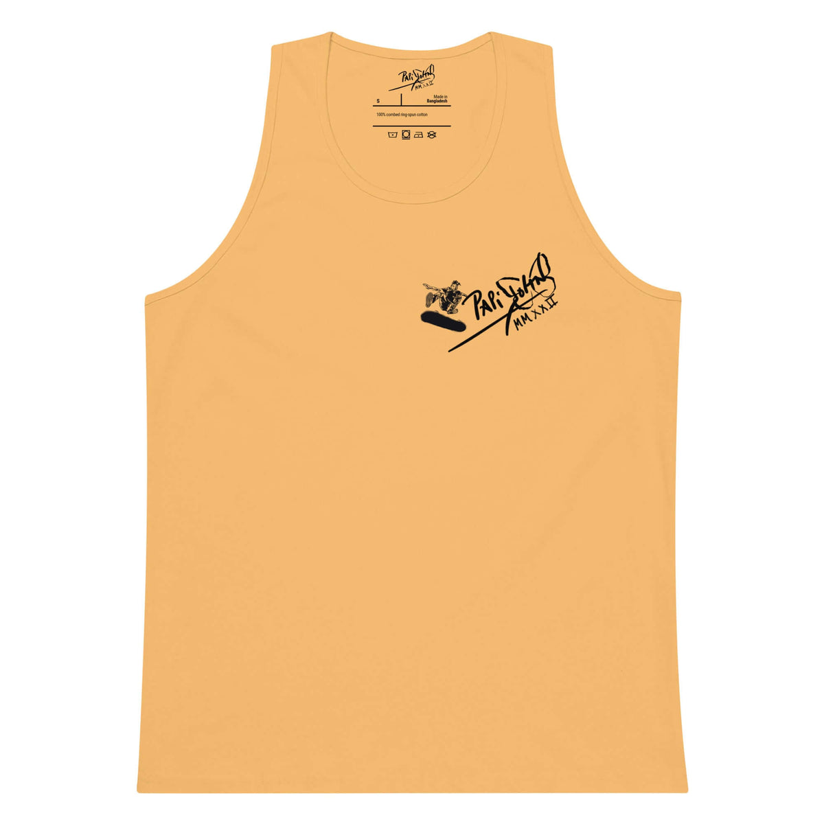 Front view of the squash tank top SALA 5 | The Skate Signature | Tank Canvas by PapiJohn®. Skate signature graphics on squash canvas by $arah Free 💎 artist-driven streetwear.