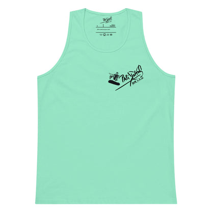 Front view of the mint green tank top SALA 5 | The Skate Signature | Tank Canvas by PapiJohn®. Mint canvas showcasing the skate signature mark by $arah Free 💎 artist uniform streetwear.