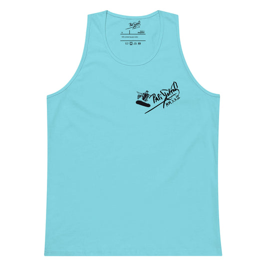 Front view of the pacific blue tank top SALA 5 | The Skate Signature | Tank Canvas by PapiJohn®. Coastal aesthetic with skate signature graphics by $arah Free 💎 artist-driven luxury streetwear.