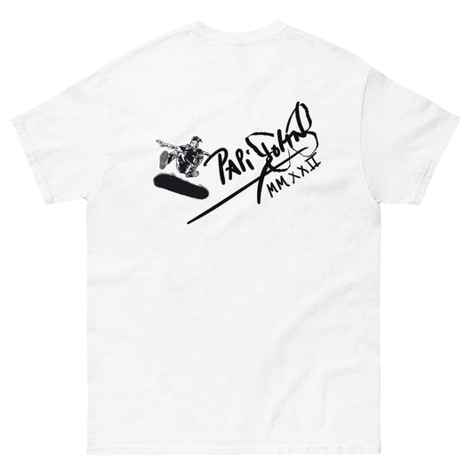 PapiJohn® 🏛️ Sala 5 | The Skate Signature | Pilot Art Canvas — Back view showing the premium heavyweight cotton silhouette and architectural drape of the White Canvas by $arah Free 💎. Gallery archive piece, honest luxury apparel, and wearable art curated in Cadifornia.