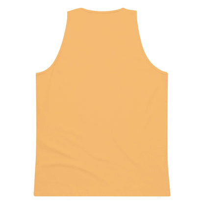 Back view of the minimalist squash yellow tank top SALA 5 | The Summer Butterfly | The Premium Tank by PapiJohn®. Clean back drape aesthetic on mustard yellow canvas, rebel luxury by $arah Free 💎.