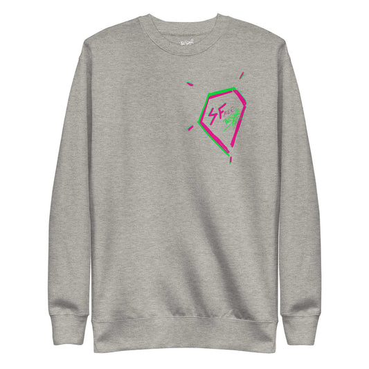 PapiJohn® 🏛️ Sala 5 | The West Coast Legacy | Premium Fleece Canvas — Front view of the Carbon Grey Crewneck. Displaying the minimalist Rapper's Diamond crest on the chest by $arah Free 💎 on heavy carbon grey brushed fleece. Authentic artist-driven streetwear and high-end visual expression from Cadifornia.