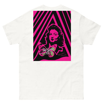 Back view of SALA 8 | Ava ArtPop | The Cinema Diva on White Canvas by PapiJohn®. Cinematic diva graphic artwork with electric fuchsia contrast and butterfly design by $arah Free 💎 artist-driven. Rebel luxury and honest luxury fashion brand ideado en Cadifornia.