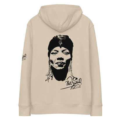 The Africa Diva The Limited Archive $arah Free desert dusk hoodie, back view featuring the introspective minimal chiaroscuro portrait artwork and 350 gsm heavy-weight texture | High-End design for NY LA | Papijohn Archive SALA 8 | The Africa Diva | The Limited Archive by PapiJohn®. Clean back drape, rebel luxury, and honest luxury fashion brand by $arah Free 💎 ideado en Cadifornia.