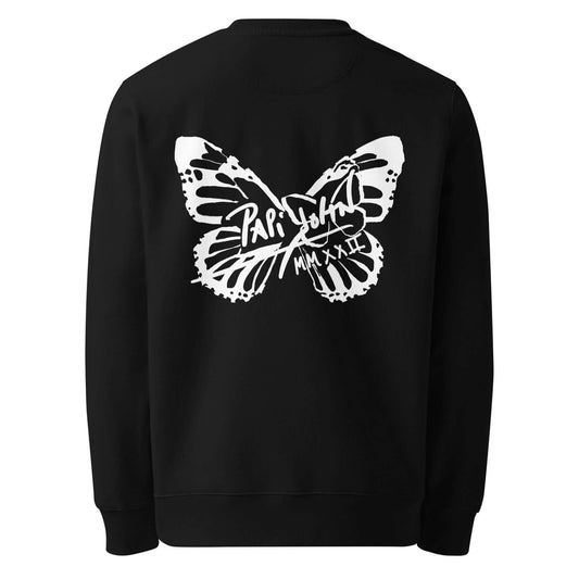 Back view showing the structured eco crewneck silhouette and clean drape of the SALA 9 | Butterfly Signature | Premium Eco Canvas by PapiJohn®. Gallery archive piece, honest luxury eco apparel, and wearable art curated in Cadifornia by $arah Free 💎.