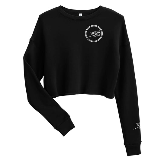 Front view of the SALA 9 | Cropped Studio | Round Logo Canvas by PapiJohn®. Featuring the iconic round logo seal and raw cut hem on a structured drop-shoulder cropped silhouette by $arah Free 💎. High-end luxury streetwear de autor curated in Cadifornia.
