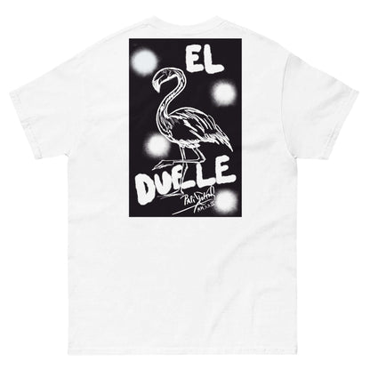 PapiJohn® 🏛️ Sala 9 | El Flamenco Duele | Noir Frame Piece — Back view showing the high-density cotton t-shirt silhouette and clean architectural drape of the White Canvas Tee by $arah Free 💎. Gallery archive piece, honest luxury apparel, and wearable art curated in Cadifornia.