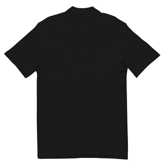 PapiJohn® 🏛️ Sala 9 | Piqué Classic | Signature Polo — Back view showing the clean tailored silhouette, ribbed collar structure, and architectural drop of the minimalist Black Cotton Piqué Polo by $arah Free 💎. Gallery archive piece, honest luxury apparel, and wearable art curated in Cadifornia.