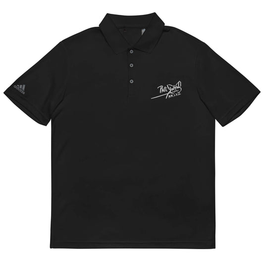 PapiJohn® 🏛️ Sala 9 | The Adidas Eco-Tech | Performance Canvas — Front view of the Black Performance Top. Featuring precision embroidered PapiJohn® classic signature logo on breathable recycled polyester technical performance fabric by $arah Free 💎. High-end conscious luxury activewear de autor curated in Cadifornia.