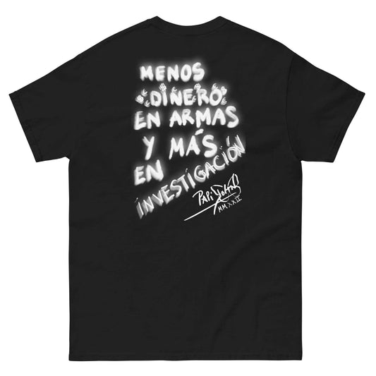 Back view showing the structured black canvas t-shirt silhouette and relaxed drape of the SALA 9 | Sentencias | The Research Manifesto (Black) by PapiJohn®. Gallery archive piece, honest luxury apparel, and conceptual wearable art curated in Cadifornia by $arah Free 💎.