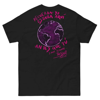 PapiJohn® 🏛️ SALA 9 | TIERRA ETERNA | CORE MESSAGE CANVAS — Back view showing the high-density cotton t-shirt silhouette and clean architectural drape of the Black Canvas Tee by $arah Free 💎. Gallery archive piece, honest luxury apparel, and wearable art curated in Cadifornia.