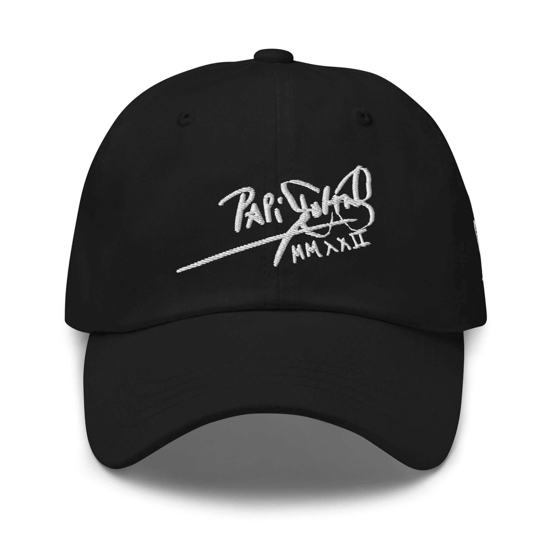 PapiJohn® The Side-Signature Classic Crown low-profile canvas front view displaying the clean and sophisticated layout of our classic embroidered brand name logo | Sala 1 Wearable Art Fashion