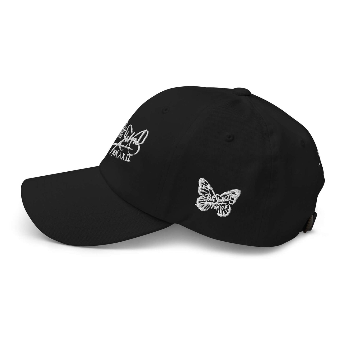 PapiJohn® The Side-Signature Classic Crown left side layout focusing on the beautiful contrast of the signature butterfly emblem embroidered on the lateral canvas | Streetwear d'Auteur