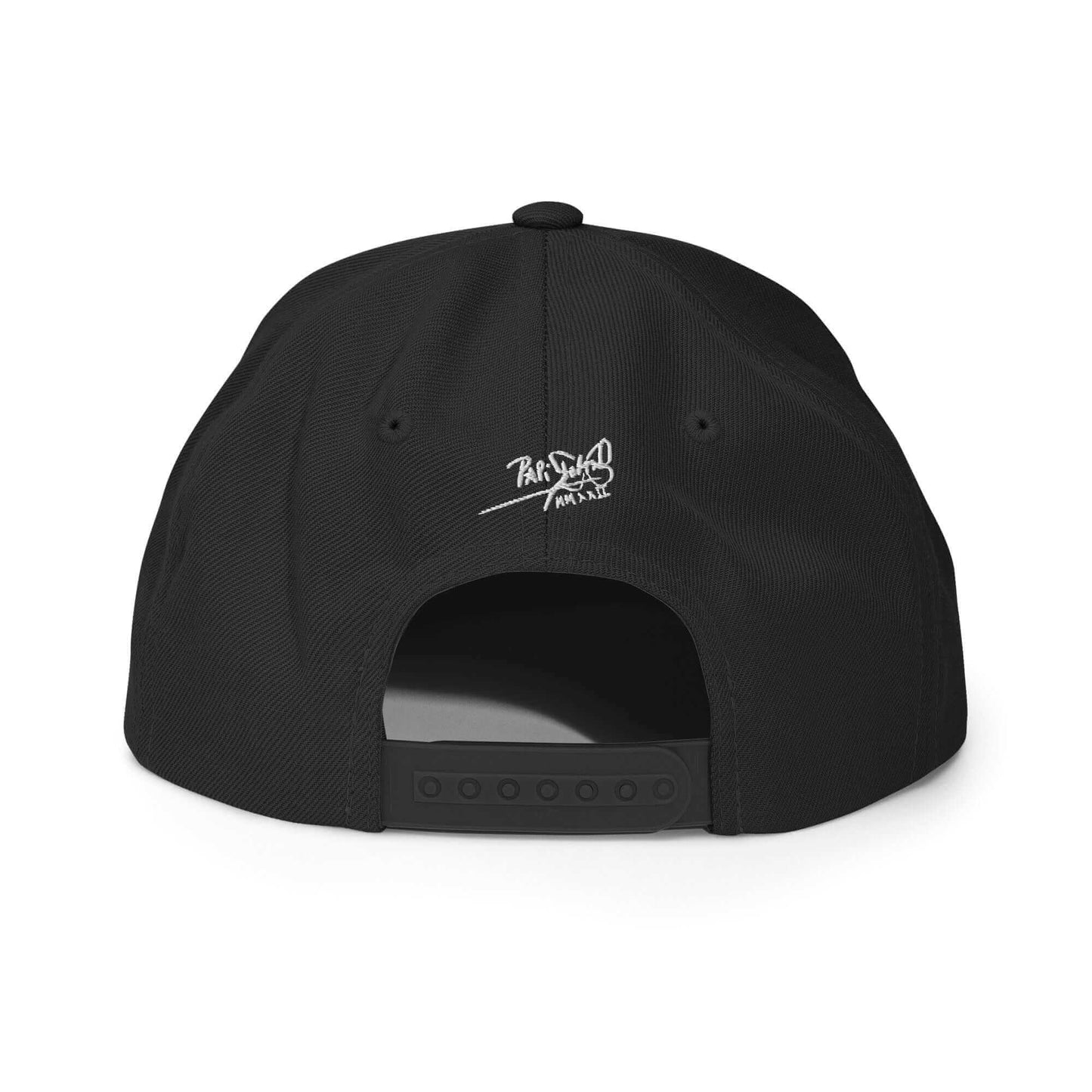 PapiJohn® The Signature High-Crown Snapback premium headwear back view detailing the black adjustable snap closure and clean rear paneling stitching lines by $arah Free 💎 | Streetwear d'Auteur