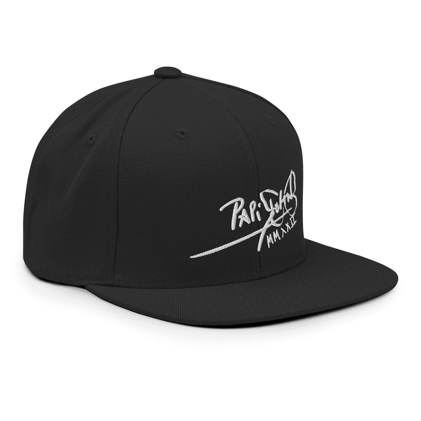PapiJohn® The Signature High-Crown Snapback premium headwear right side profile highlighting the heavy-structured side panels and pristine clean stitch lines by $arah Free 💎 | Artist-Led Streetwear