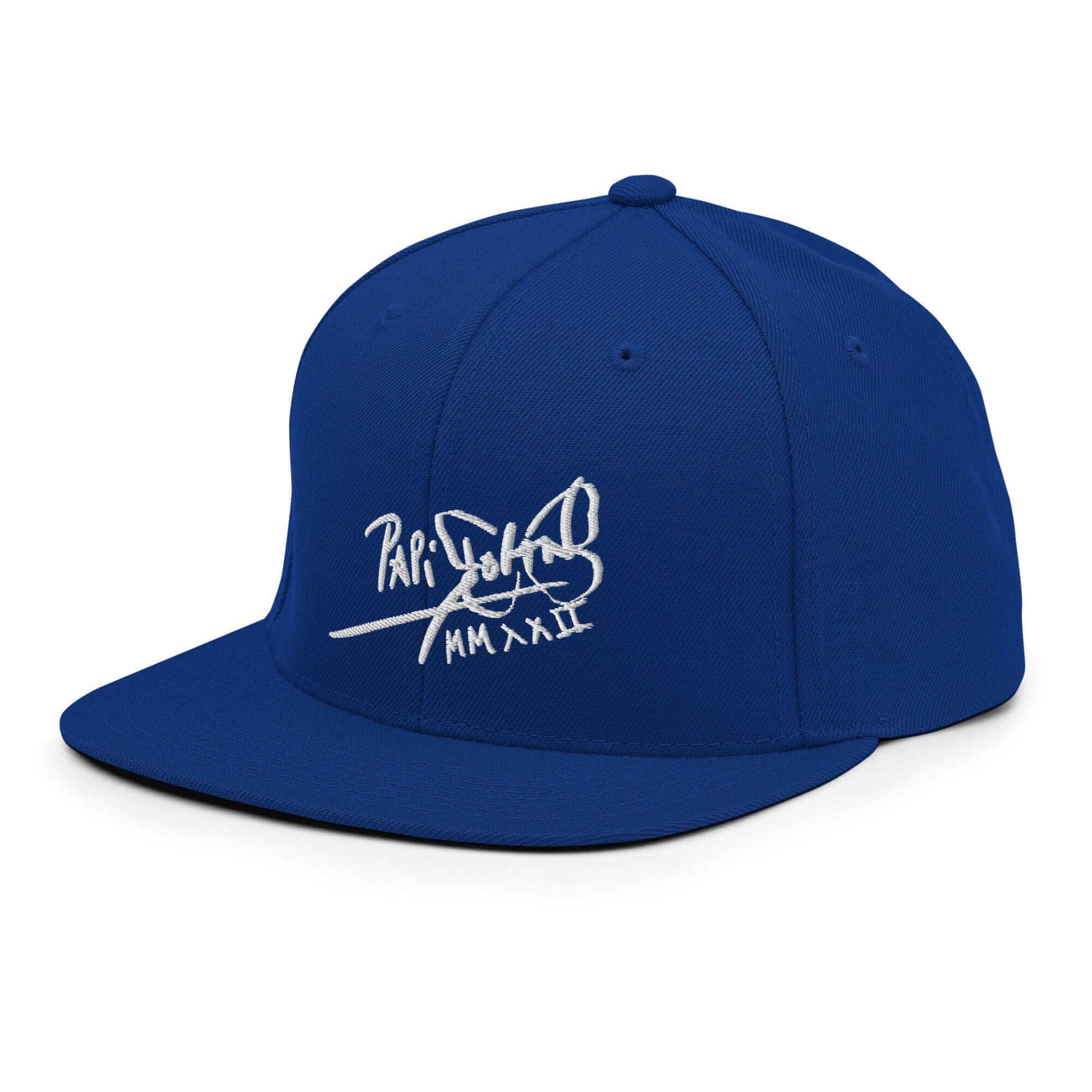 PapiJohn® The Signature High-Crown Snapback premium headwear left side profile focusing on the high-crown royal blue aesthetic and precise top ventilation eyelets by $arah Free 💎 | Streetwear d'Auteur