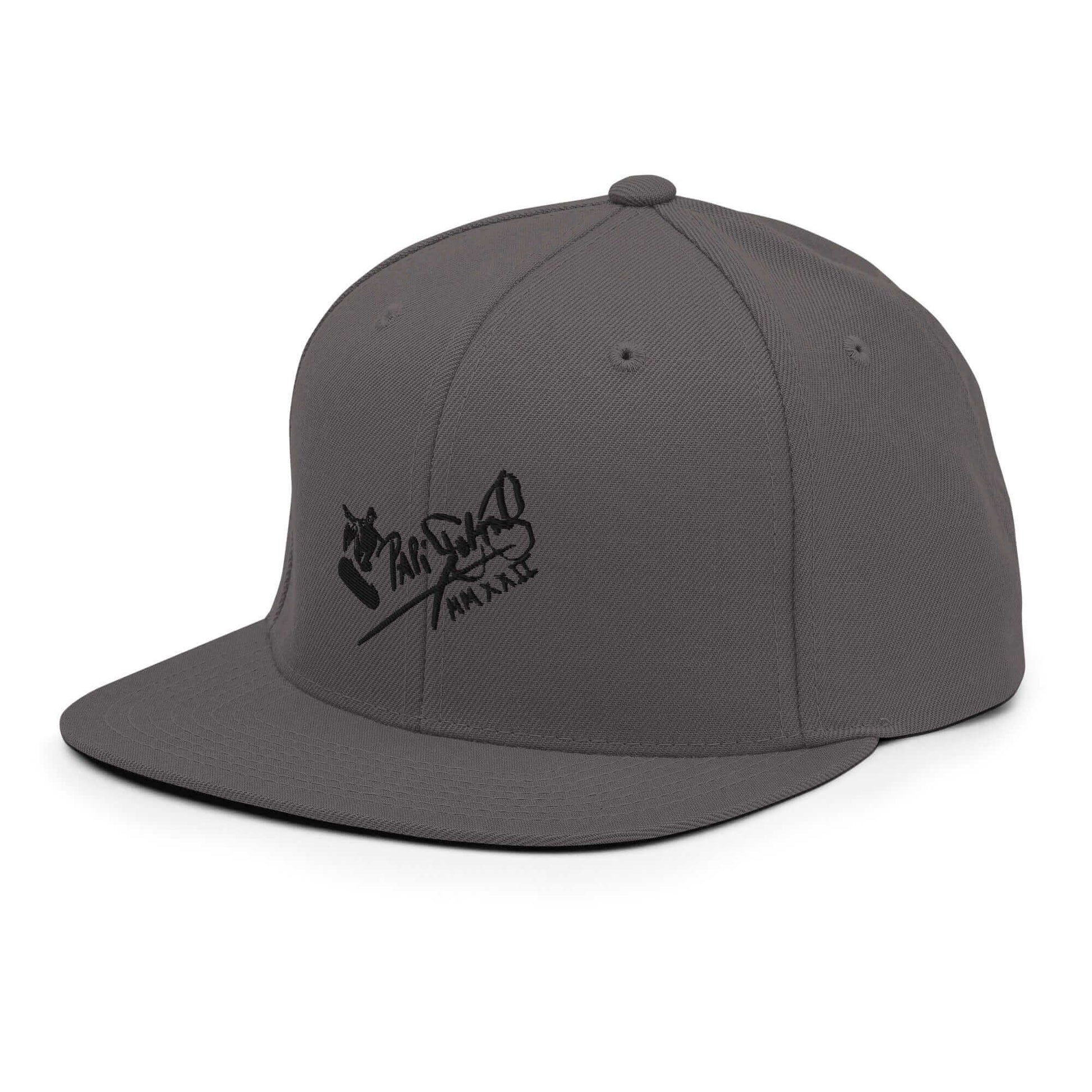 PapiJohn® The Skate Archive Signature Snapback in industrial dark grey left side close-up capturing the flawless technical canvas build by $arah Free 💎 | High-Tier Archive
