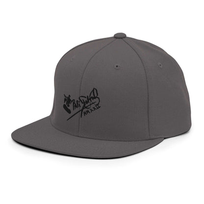PapiJohn® The Skate Archive Signature Snapback in industrial dark grey left side close-up capturing the flawless technical canvas build by $arah Free 💎 | High-Tier Archive