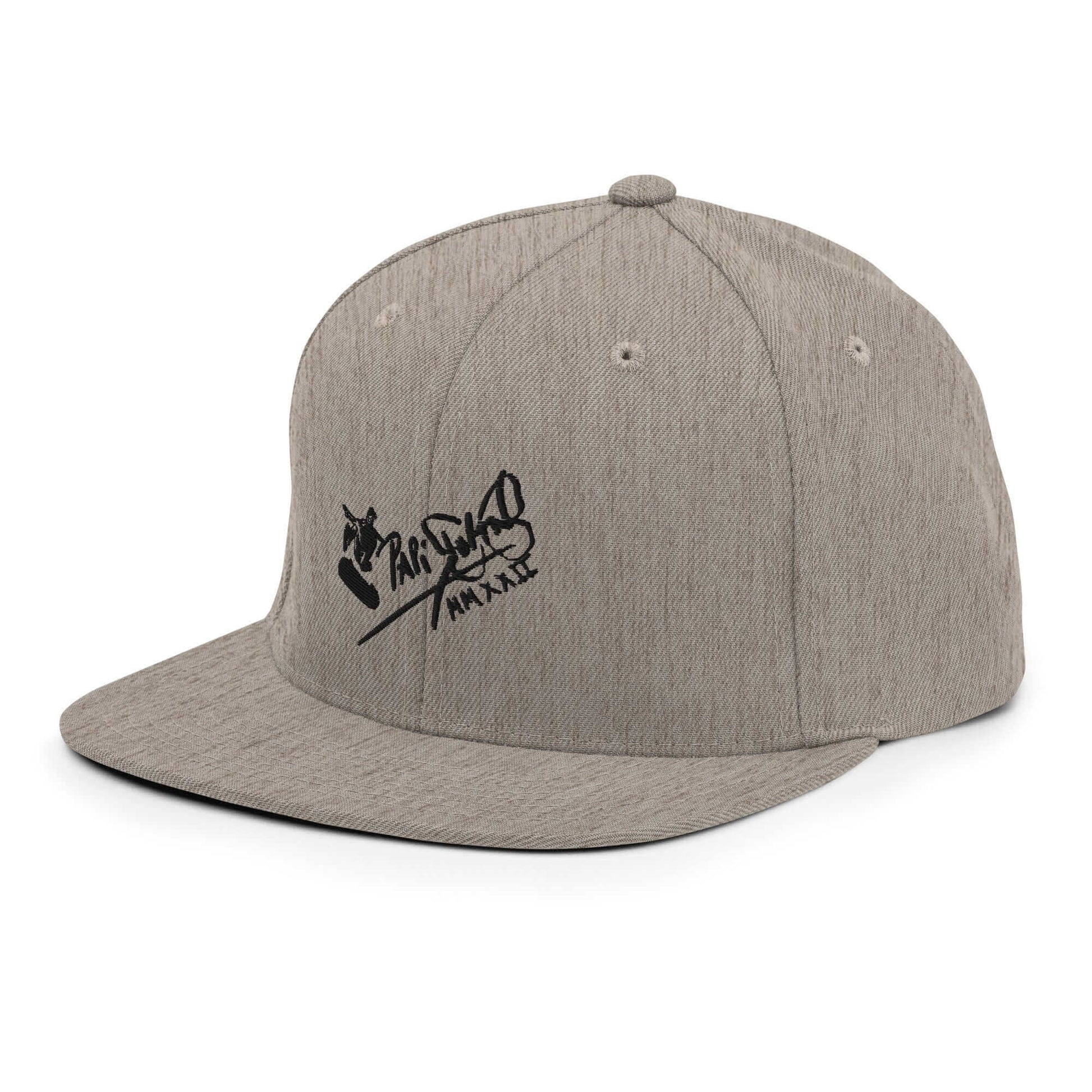 PapiJohn® The Skate Archive Signature Snapback in classic heather grey left side close-up capturing individual fabric grain lines by $arah Free 💎 | High-Tier Archive