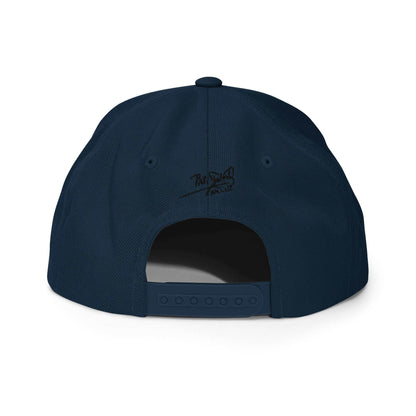 PapiJohn® The Skate Archive Signature Snapback in dark navy back view tracing the precise panel geometry and adjustable retro snapback closure layout | Artist-Led Streetwear
