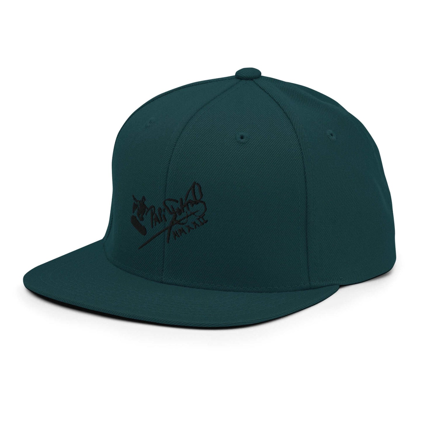 PapiJohn® The Skate Archive Signature Snapback in deep spruce green left profile showcasing the exquisite canvas weave layout and assembly lines by $arah Free 💎 | High-Tier Archive