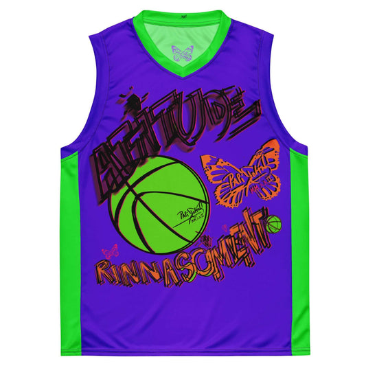 camiseta papijohn basket graffiti retro morada y verde neón
