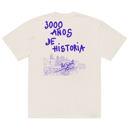 The 3000 Years Blue Oversize Core Canvas $arah Free faded bone Street-Couture piece, back view featuring high-voltage electric blue graffiti and deconstructed Cadiz map artwork | High-End design for San Sebastian Bilbao Berlin | Papijohn Archive - $arah Free 💎, rebel luxury y honest luxury fashion brand .
