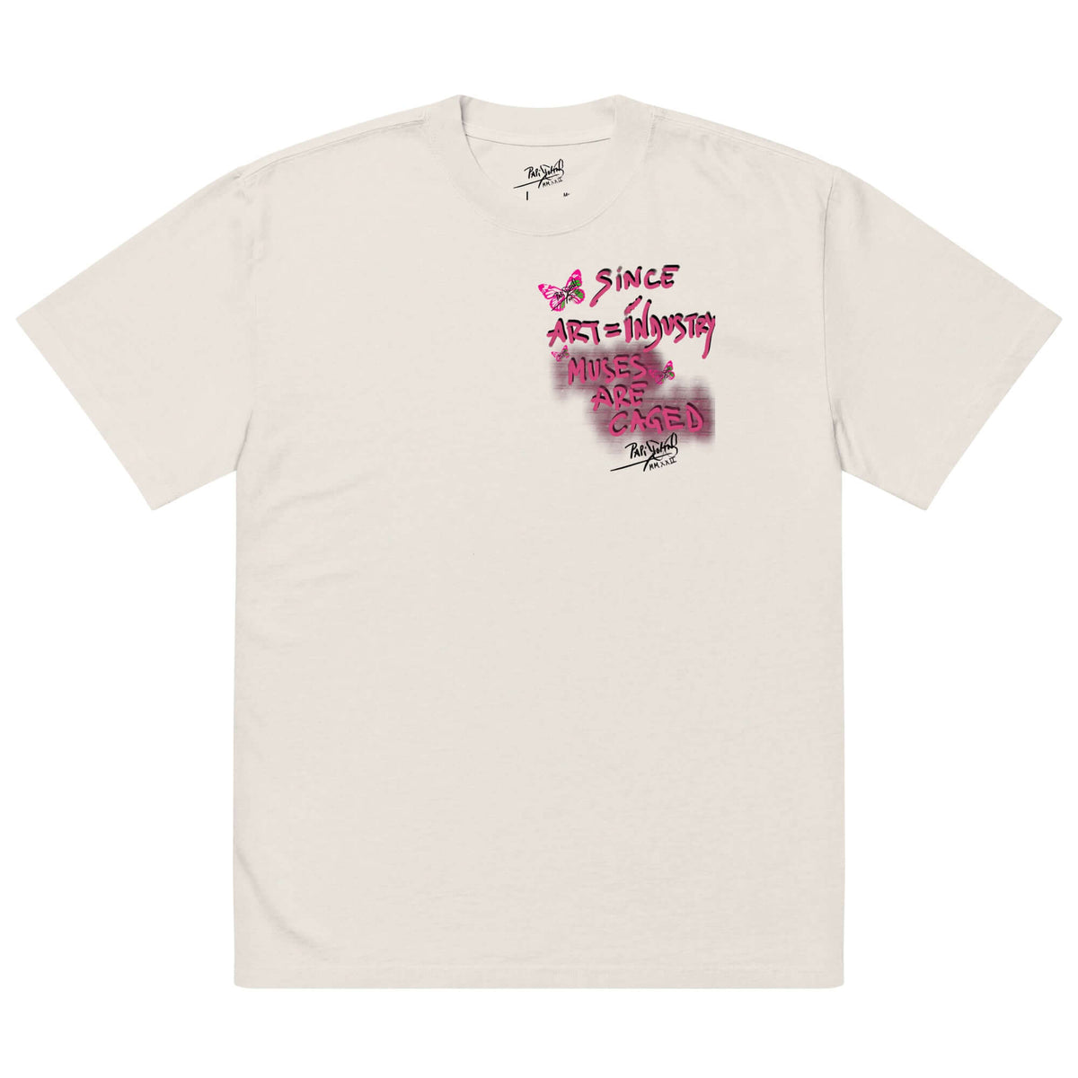 The Art Equals Industry $arah Free faded bone garment-dyed High-End Streetwear piece, clean front view | Premium Street-Couture for global art collectors | Papijohn Archive