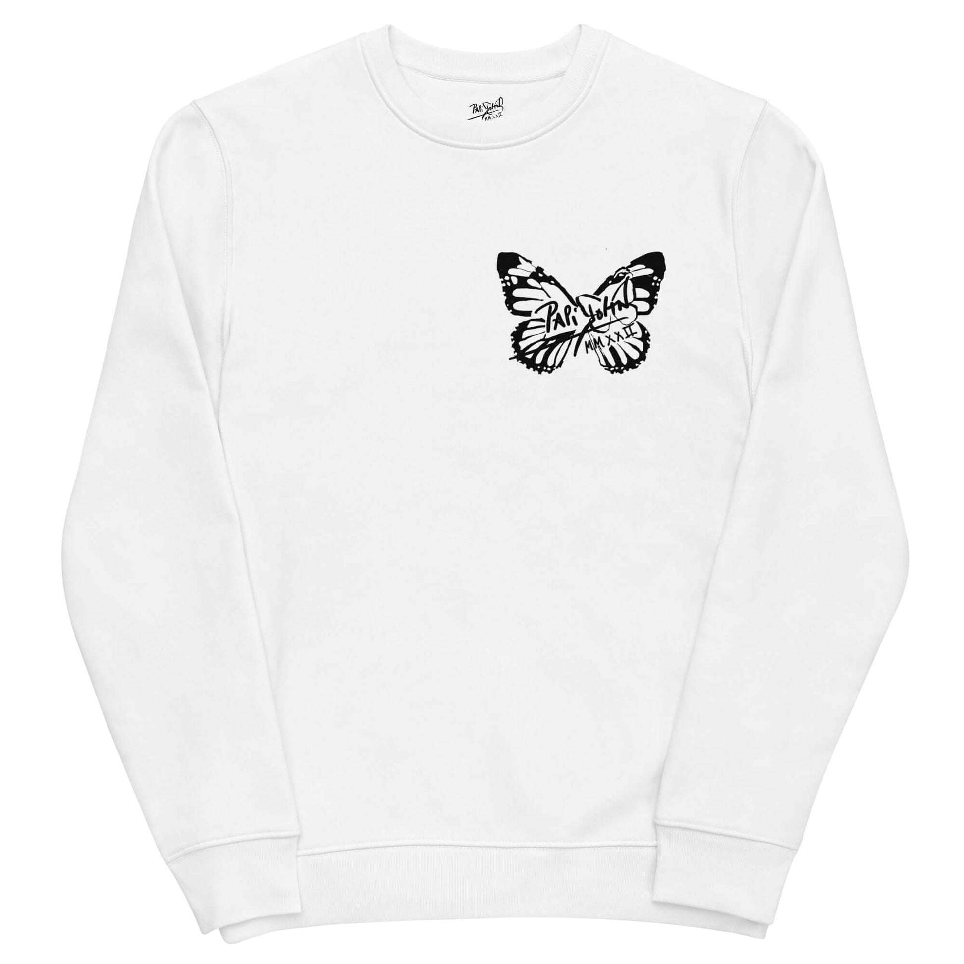 Sudadera papijohn streetwear Firma Mariposa Eco blanca