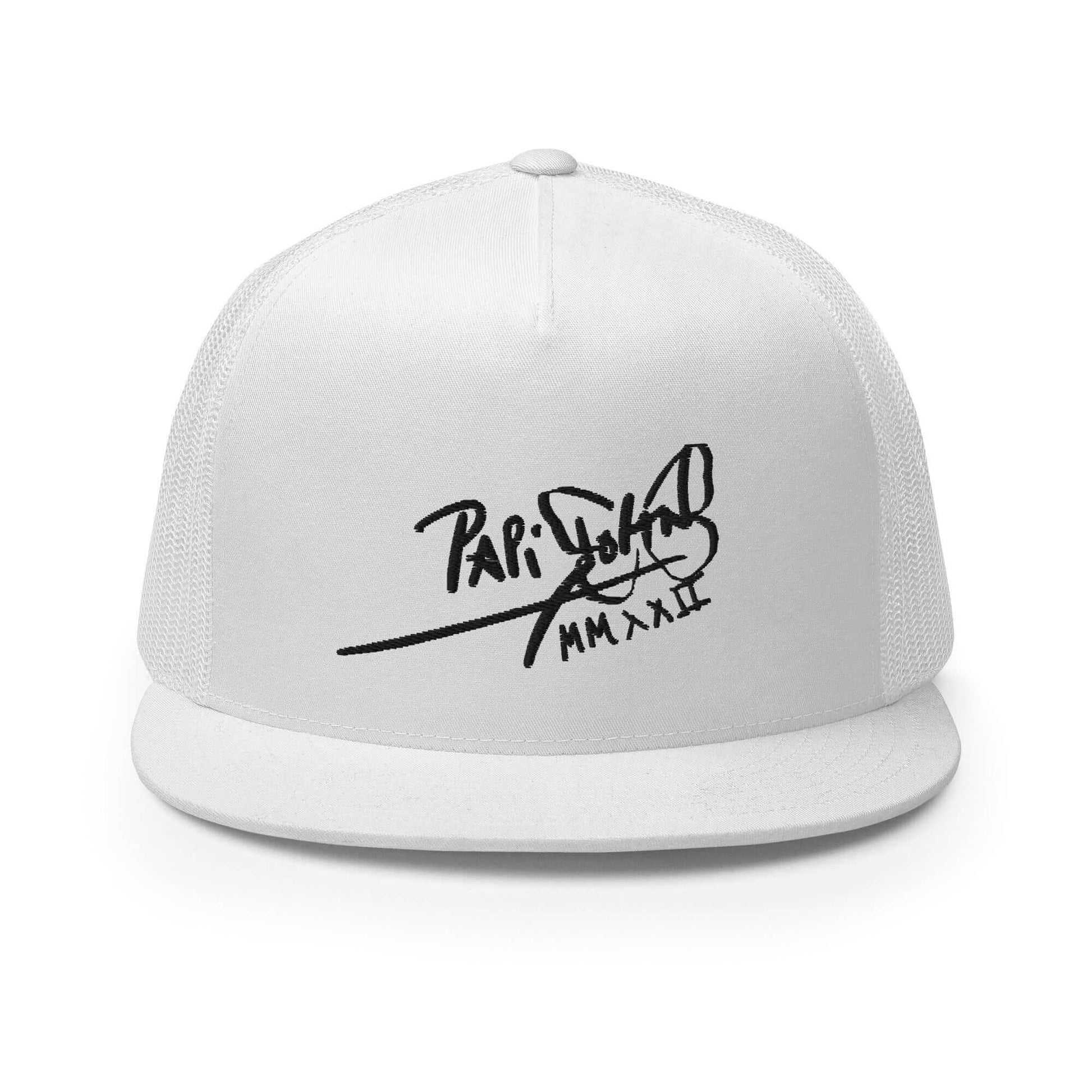 Gorra papijohn tipo trucker blanca Firma bordado negro