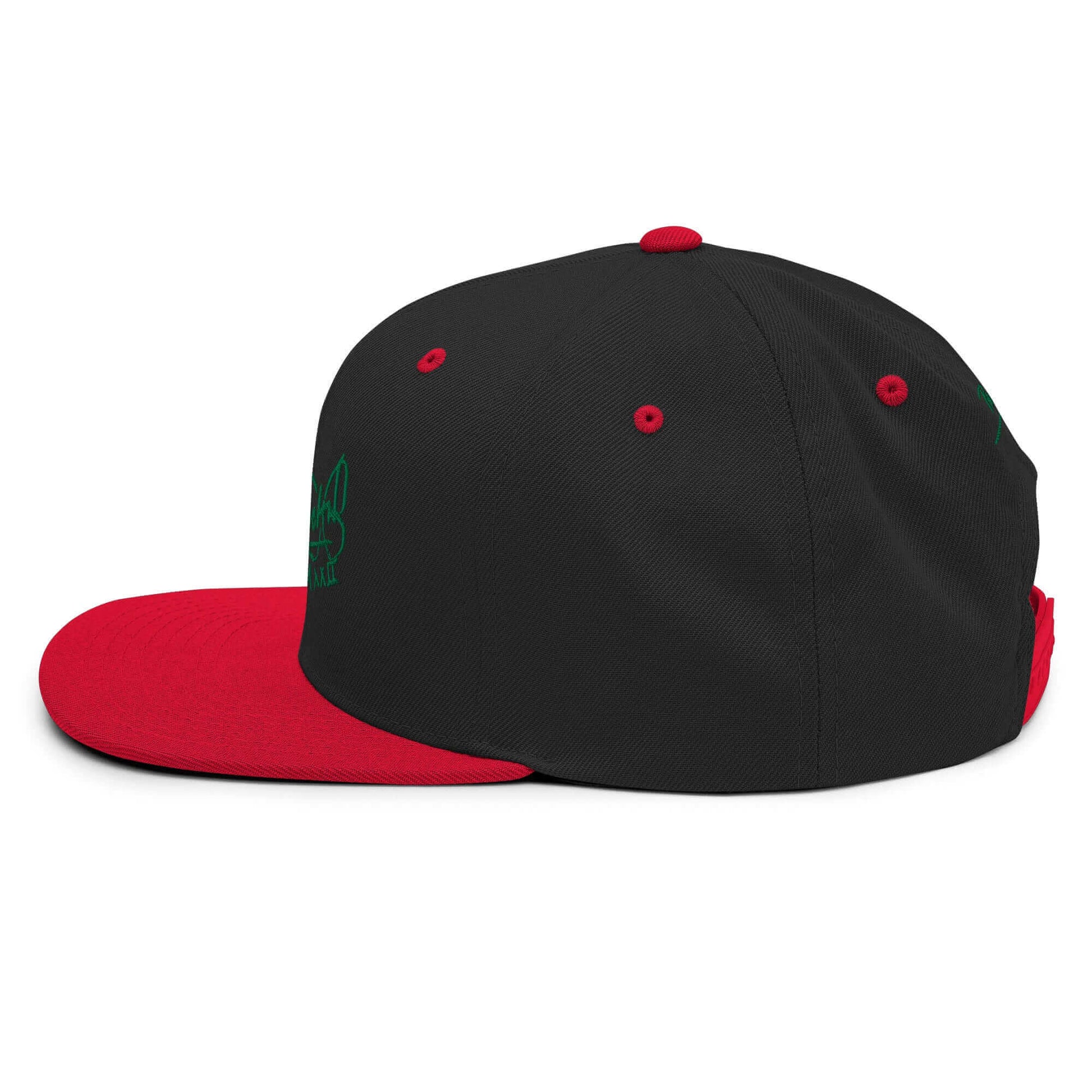 Gorra snapback Clásica negro rojo Firma en verde papijohn