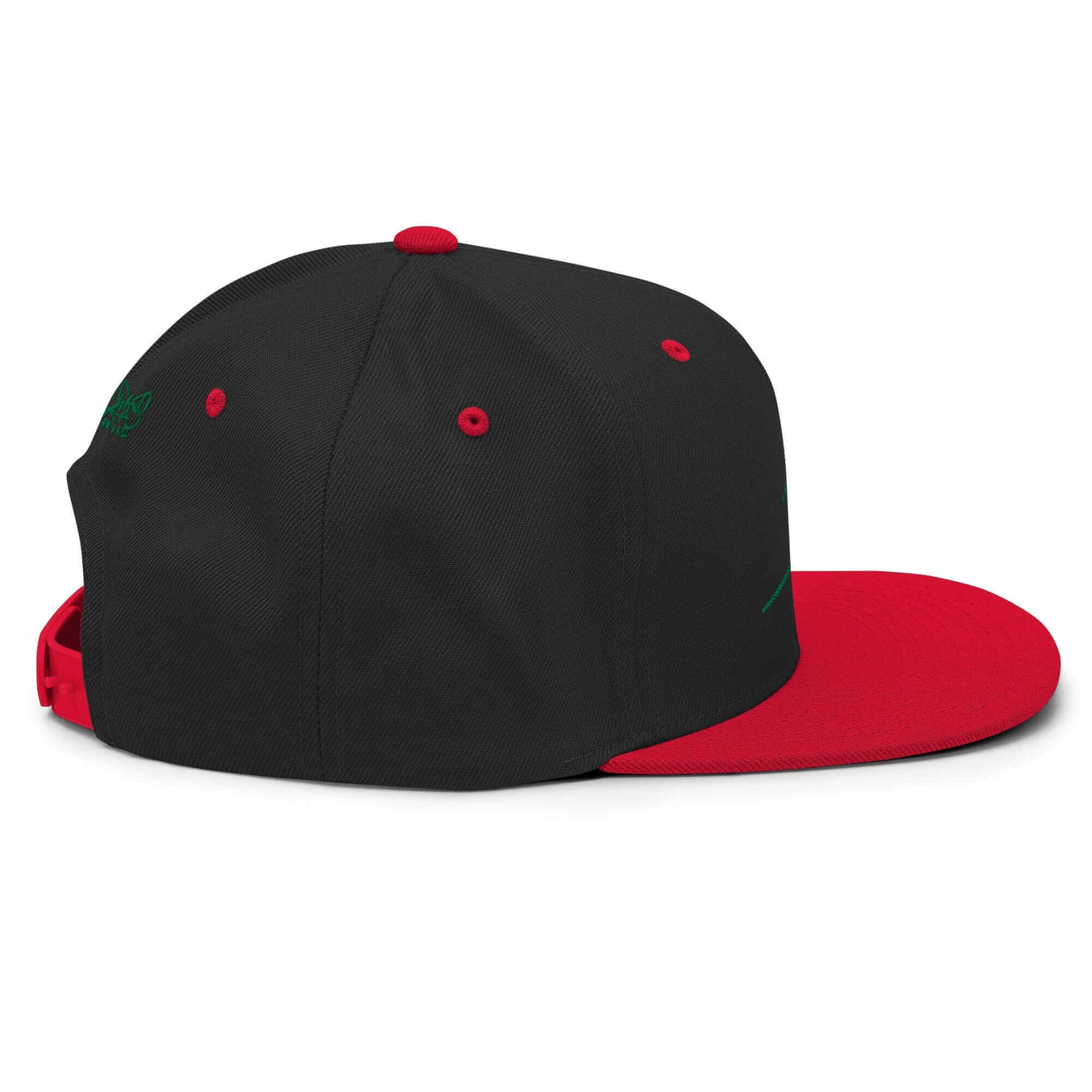 Gorra snapback Clásica negro rojo Firma en verde papijohn