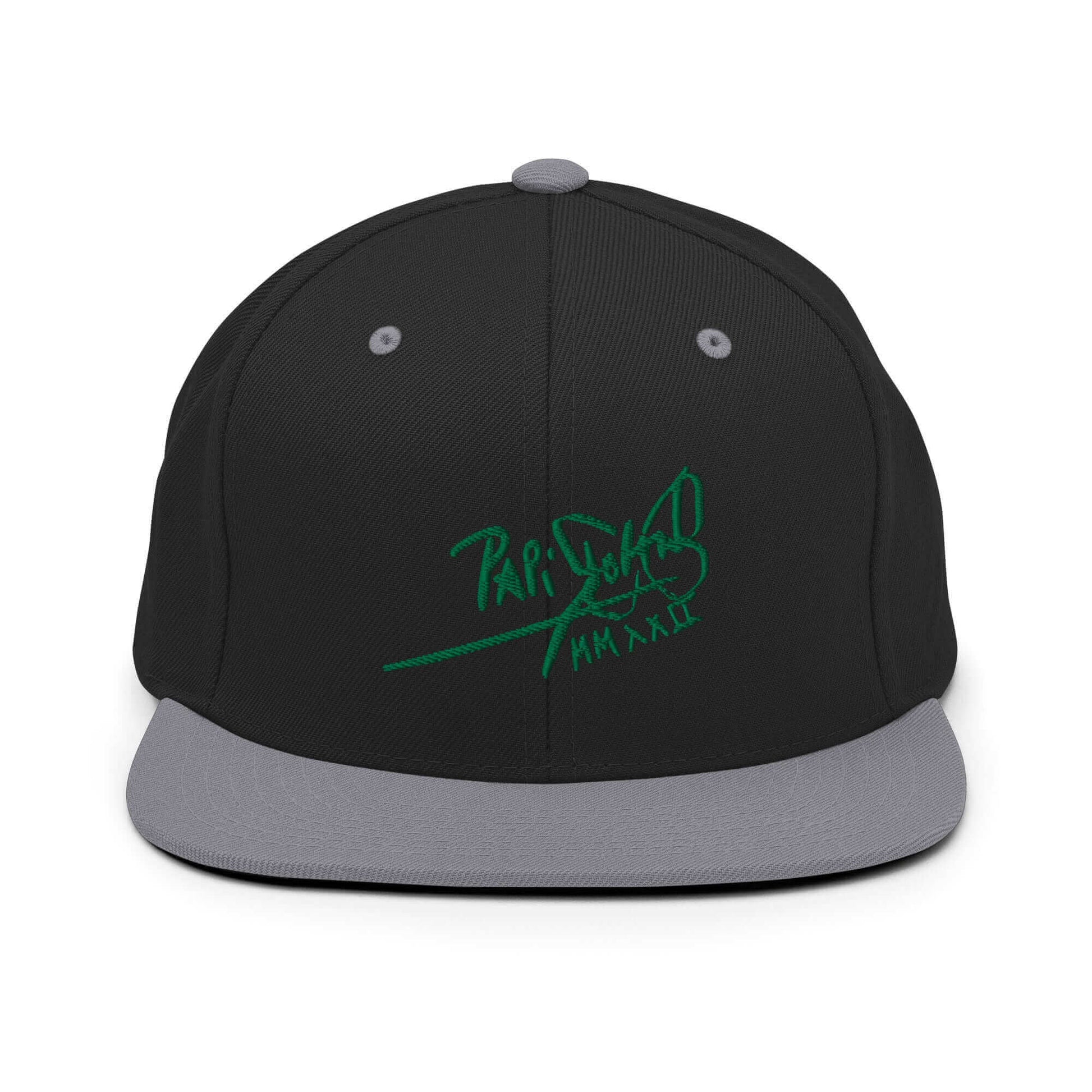 Gorra papijohn snapback Clásica negro plata Firma en verde 