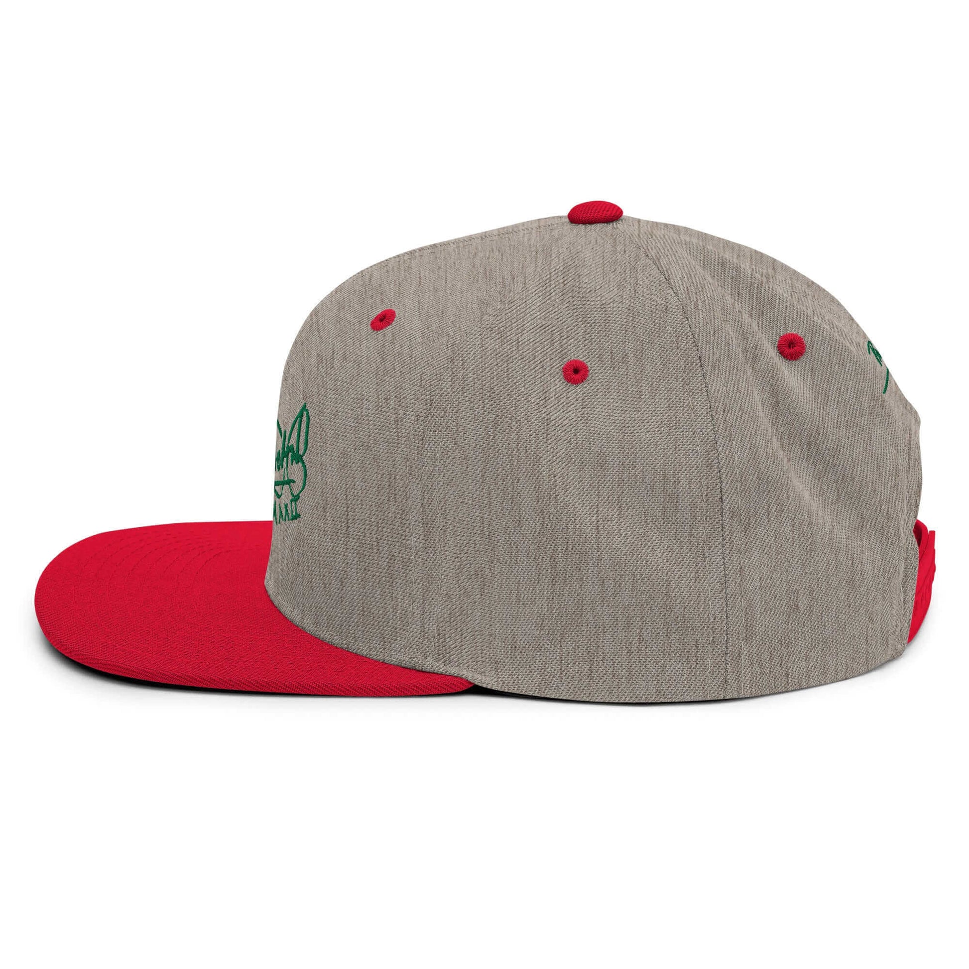 Gorra snapback Clásica jaspeado rojo Firma en verde papijohn