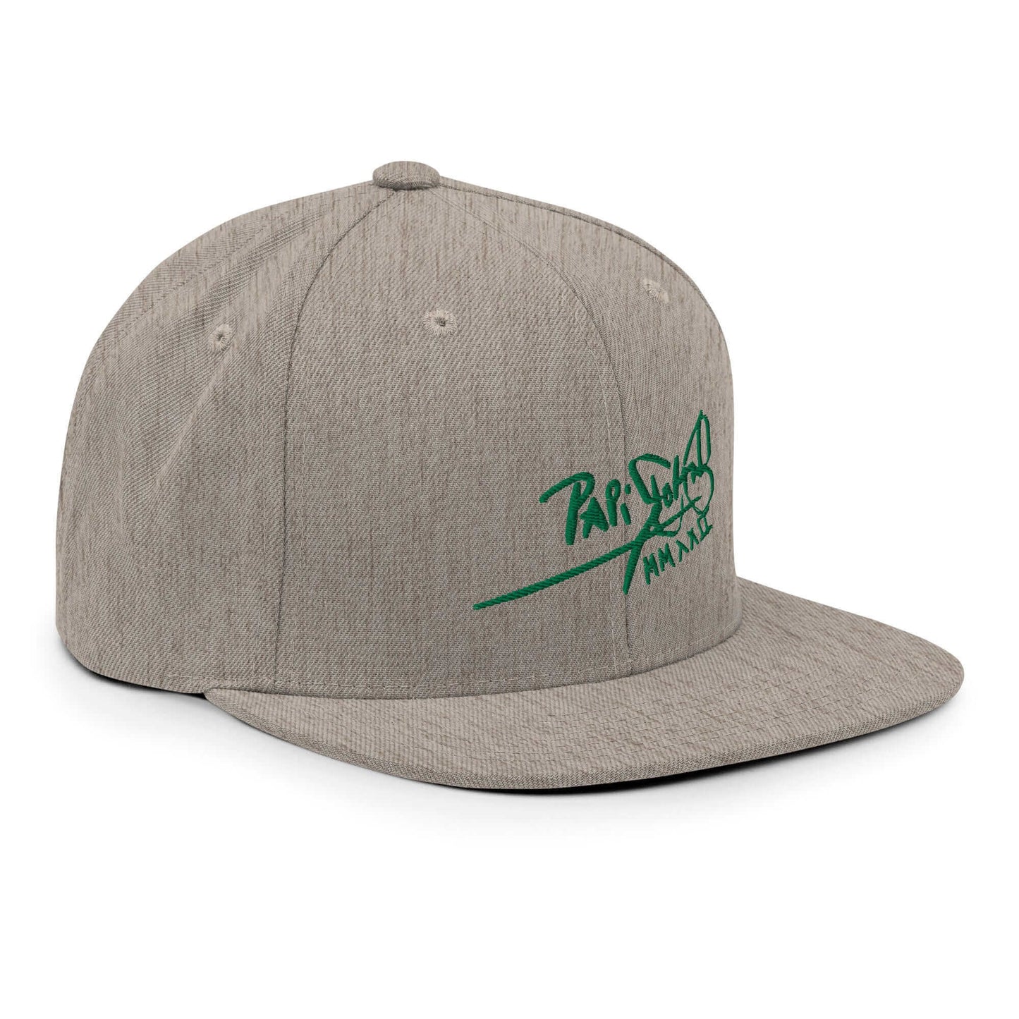 Gorra snapback Clásica gris jaspeado Firma en verde papijohnlperfil derecho