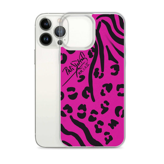 carcasa iPhone firma papijohn grafiti animal print fucsia y negro 