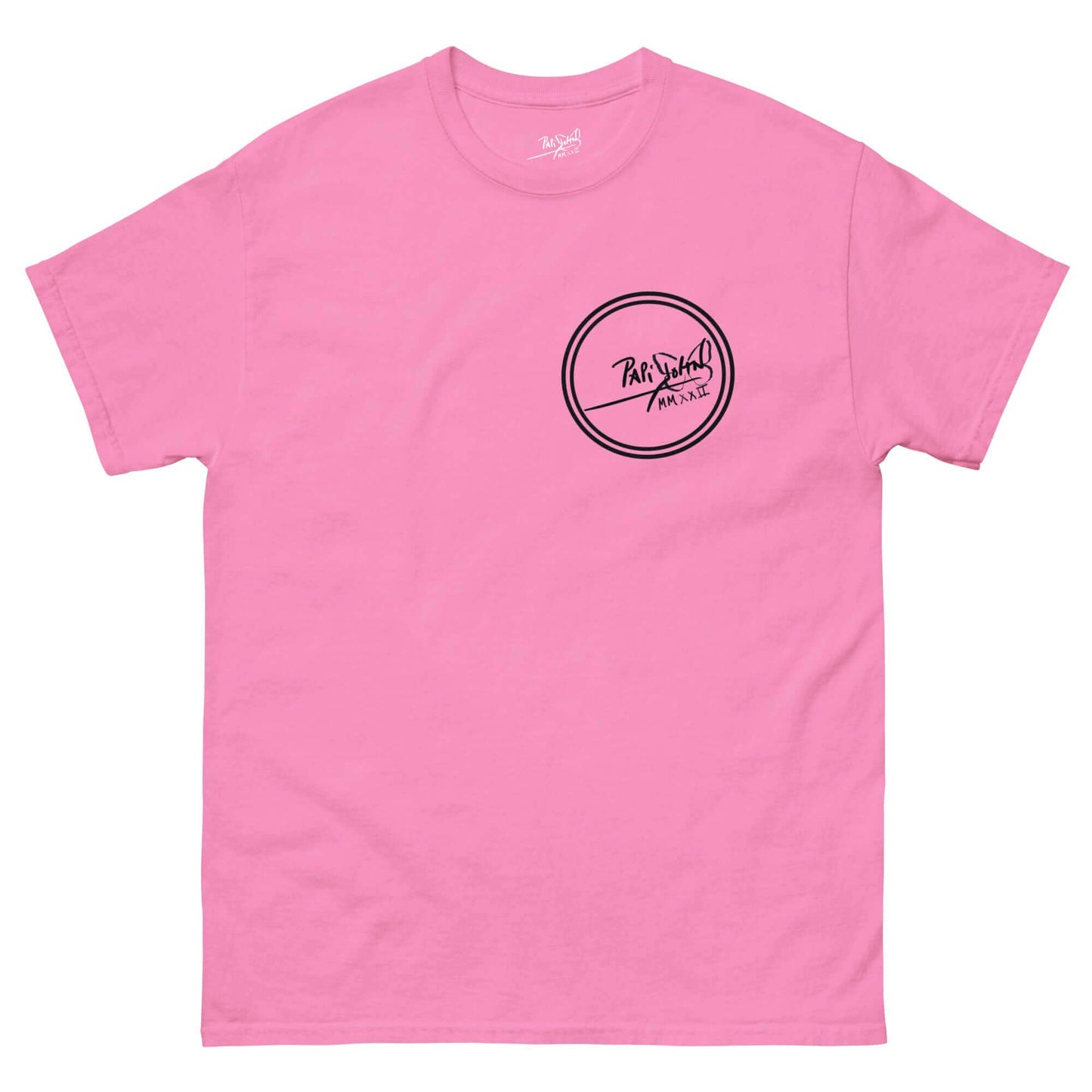 camiseta papijohn firma logo redondo rosa