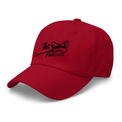 PapiJohn® The Classic Signature Baseball Cap in deep cranberry berry left side view highlighting the unstructured medium-low crown silhouette and perfect visor curve perimeter | Streetwear d'Auteur