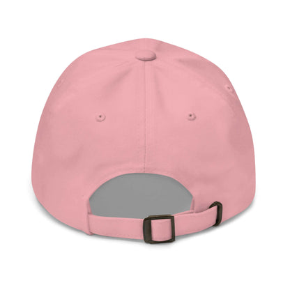 PapiJohn® The Classic Signature Baseball Cap in soft pastel pink back view tracing the seamless adjustable fabric enclosure system anchored by the heritage antique buckle component | Artist-Led Streetwear