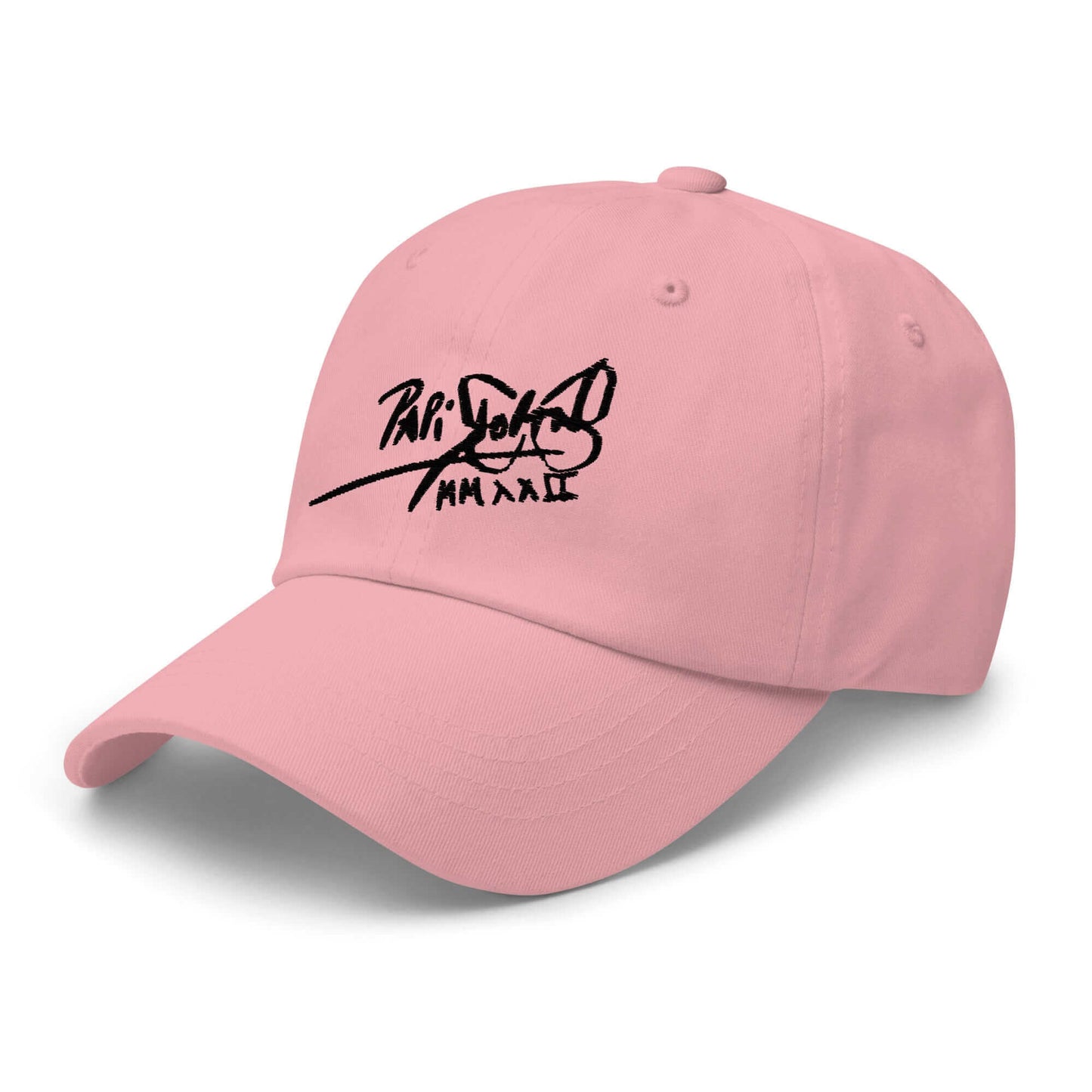 PapiJohn® The Classic Signature Baseball Cap in soft pastel pink left side perspective capturing the relaxed unstructured low-profile shape and natural curved brim line | Streetwear d'Auteur