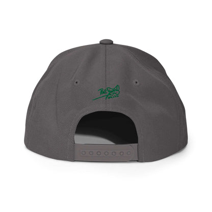 PapiJohn® The Green Signature Classic Snapback in industrial dark grey back view highlighting the multi-position snapback adjustment strap and neat stitching | Artist-Led Streetwear