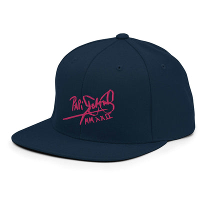 PapiJohn® The Pink Signature Classic Snapback in deep dark navy left profile showcasing the flawless canvas weave and tailored crown tension by $arah Free 💎 | High-Tier Archive